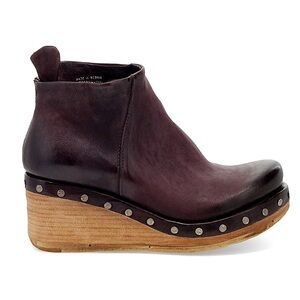 A.S.98 Eggplant Wedge Shoes with Studded Detail